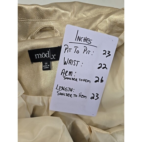 Gold Metallic Faux Leather Moto Bomber Jacket Womens Sz 1X Cyber Rock Biker ModX - Picture 5 of 9